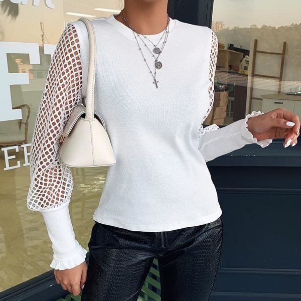 The Best Fashion Women Mesh Long Sleeve Round Neck Sweater Jumper Tops Shirt Ladies Autumn Casual Tops Blouse Pullover Online - Source Silk