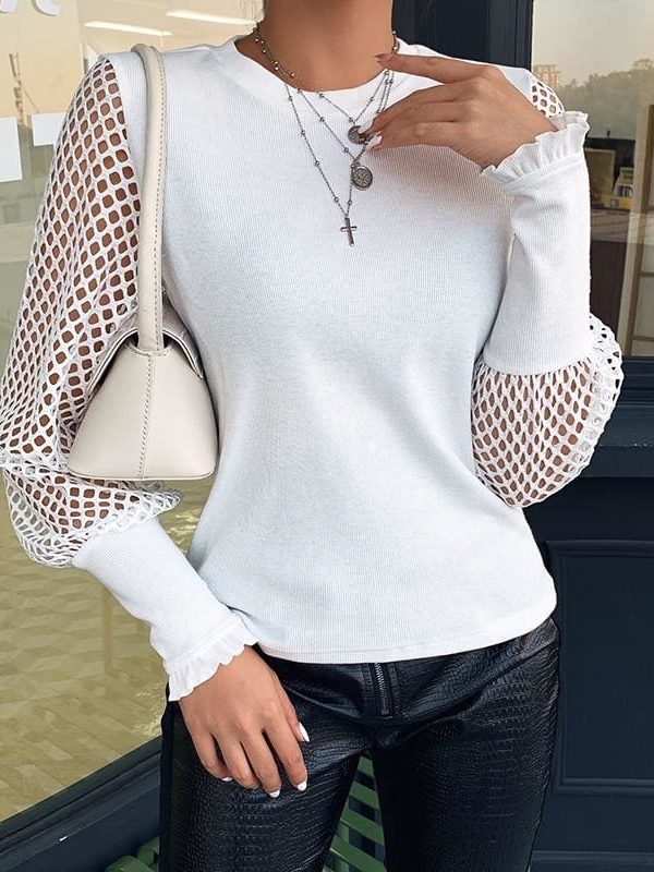 The Best Fashion Women Mesh Long Sleeve Round Neck Sweater Jumper Tops Shirt Ladies Autumn Casual Tops Blouse Pullover Online - Source Silk