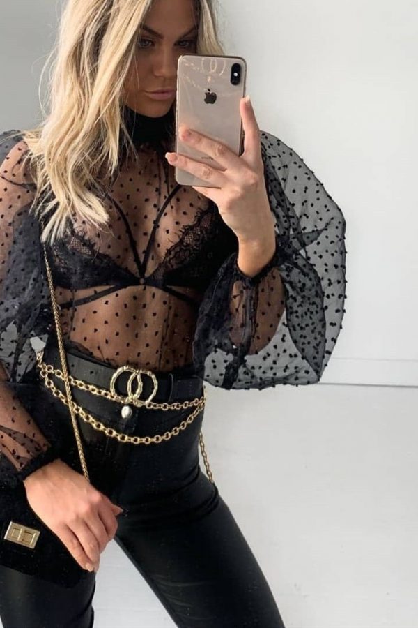 The Best Fashion Women Mesh Sheer Long Puff Sleeve Blouse Pullover Loose Jumper Tops Sexy Blouses Streetwear Women Cloth Online - Source Silk