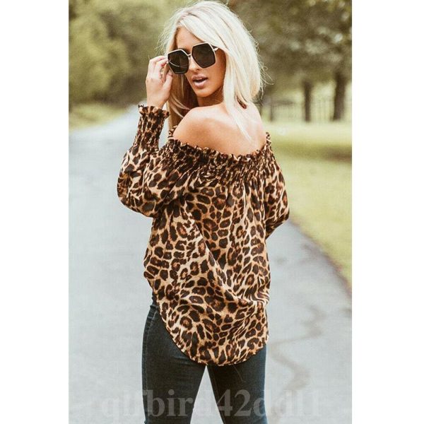 The Best Fashion Women Off Shoulder Blouse Hot Sexy Ladies Leopard Print Long Sleeve Loose Holiday Casual Blouse Tops Online - Source Silk