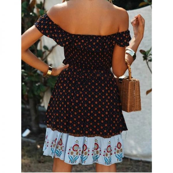 The Best Fashion Women Off Shoulder Chiffon Floral Dress Elegant Backless High waist Boho Beach Summer Sundress Online - Source Silk