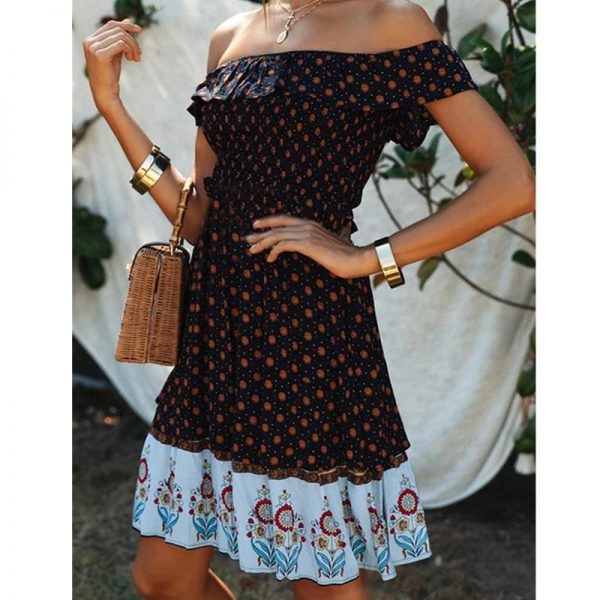 The Best Fashion Women Off Shoulder Chiffon Floral Dress Elegant Backless High waist Boho Beach Summer Sundress Online - Source Silk