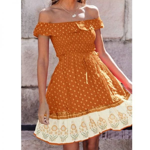 The Best Fashion Women Off Shoulder Chiffon Floral Dress Elegant Backless High waist Boho Beach Summer Sundress Online - Source Silk