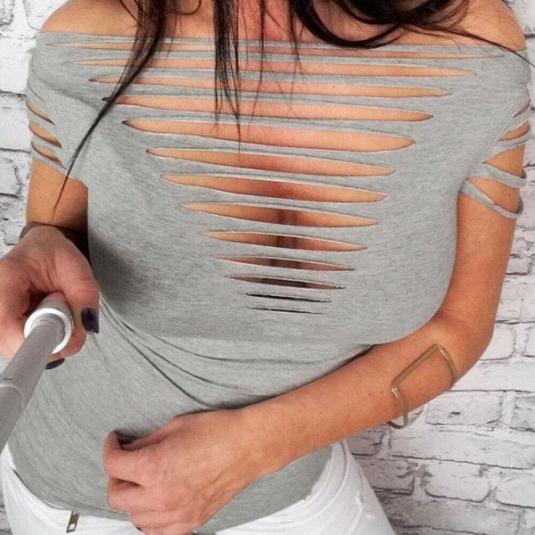 The Best Fashion Women Openwork Summer Slim Fit Short Sleeve Shirt Loose Casual Blouse Hollow Out Bandage Bodycon Tops Shirt Online - Source Silk