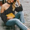 The Best Fashion Women Polka Dot Casual Tops Sexy Ladies Halter Blouse One Shoulder Long Sleeve Loose Shirts Women Clothing Online - Source Silk