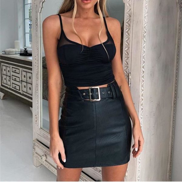 The Best Fashion Women PU Sexy Bandage Mini Skirt Elegant High waist Tight Bandage Pencil Skirt Online - Source Silk