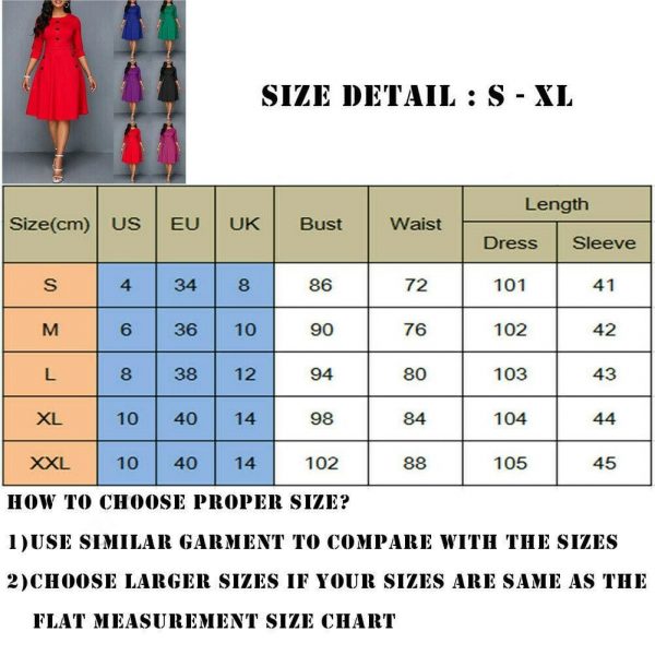 The Best Fashion Women Retro Tunic 3/4 Long Sleeved Solid Bodycon Dresses OL Ladies Summer O-Neck Solid Button Vintage Dress Online - Source Silk