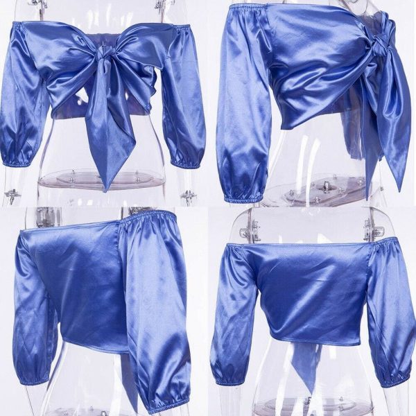 The Best Fashion Women Satin Silk Tie Knot Vest Crop Tops Bra Elegant Ladies Off Shoulder Casual Strappy Shirt Tee Blouse Online - Takalr