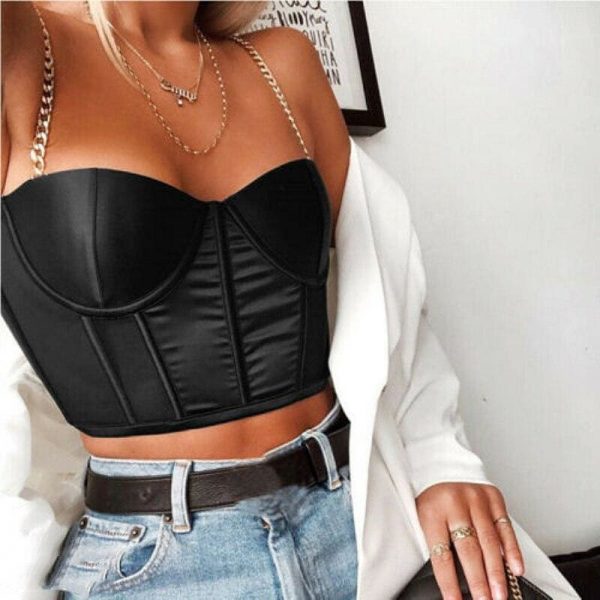 The Best Fashion Women Sexy Club Lace Up Chain Bra Crop Top Summer Ladies Casual Sleeveless  Cami Vest Blouse New Online - Takalr