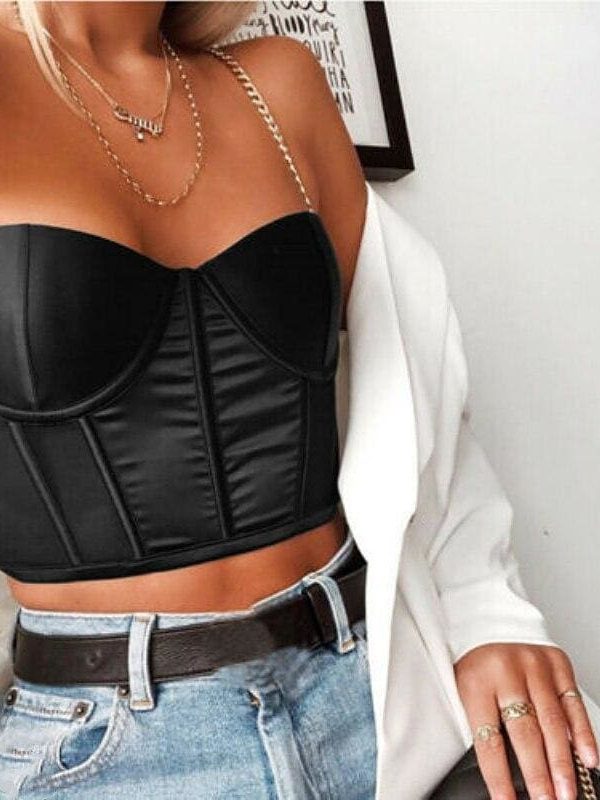 The Best Fashion Women Sexy Club Lace Up Chain Bra Crop Top Summer Ladies Casual Sleeveless  Cami Vest Blouse New Online - Takalr