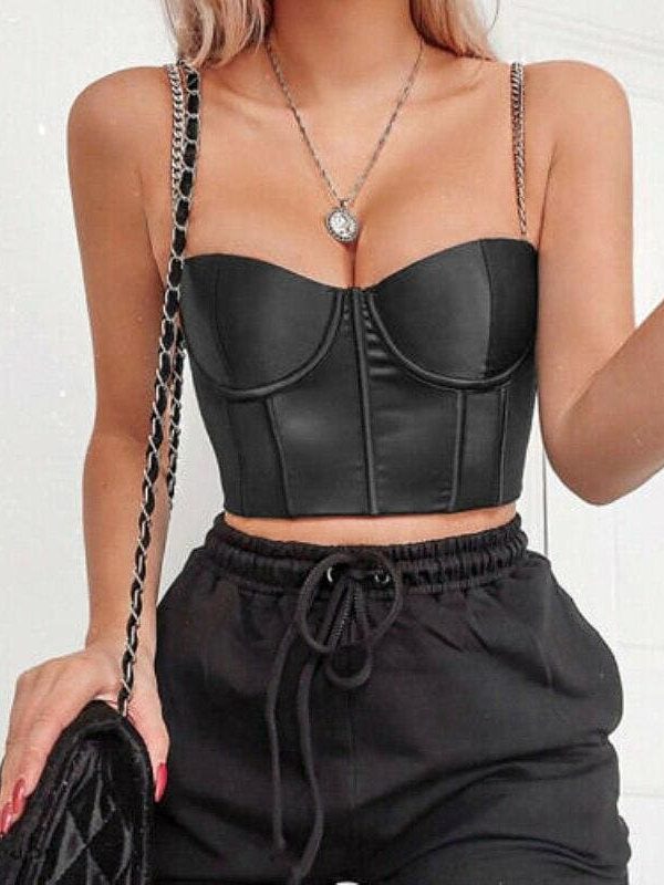 The Best Fashion Women Sexy Club Lace Up Chain Bra Crop Top Summer Ladies Casual Sleeveless  Cami Vest Blouse New Online - Takalr