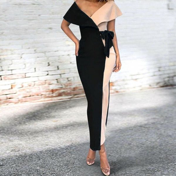 The Best Fashion Women Sexy Deep V-Neck Splicing Prom Evening Party Elegant Ladies Summer Bodycon Casual Long Dress Plus Size Online - Takalr