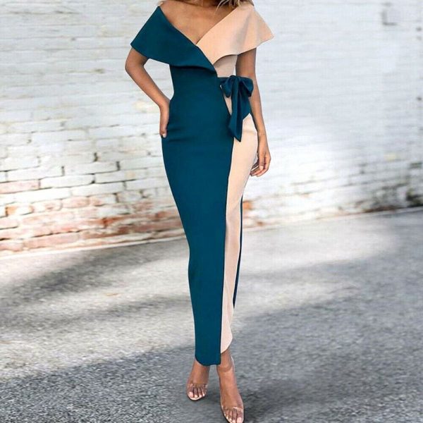 The Best Fashion Women Sexy Deep V-Neck Splicing Prom Evening Party Elegant Ladies Summer Bodycon Casual Long Dress Plus Size Online - Takalr