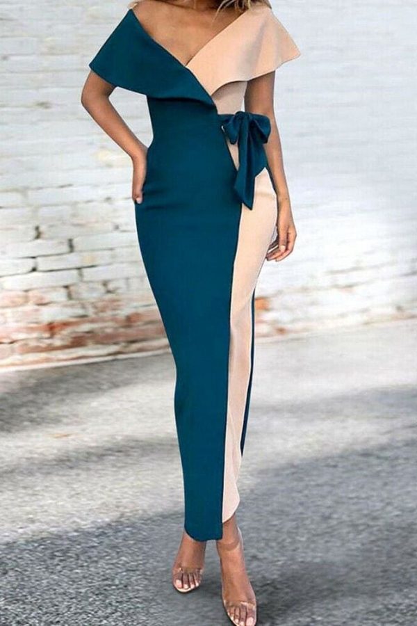 The Best Fashion Women Sexy Deep V-Neck Splicing Prom Evening Party Elegant Ladies Summer Bodycon Casual Long Dress Plus Size Online - Takalr