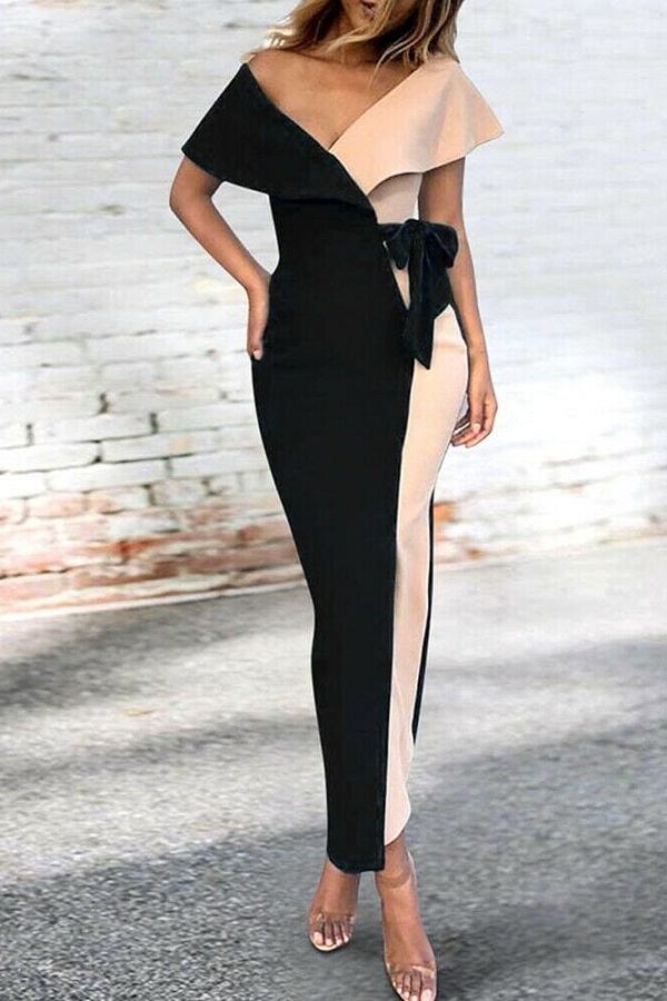 The Best Fashion Women Sexy Deep V-Neck Splicing Prom Evening Party Elegant Ladies Summer Bodycon Casual Long Dress Plus Size Online - Takalr