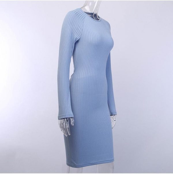 The Best Fashion Women Sexy Formal Bodycon Midi Dress Elegant Long Sleeve Hollow out Solid Autumn Ladies Dresses Party Club Clubwear Online - Takalr