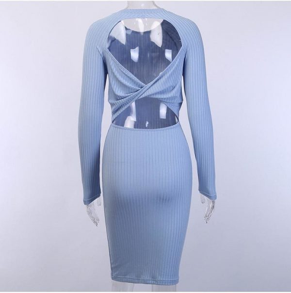 The Best Fashion Women Sexy Formal Bodycon Midi Dress Elegant Long Sleeve Hollow out Solid Autumn Ladies Dresses Party Club Clubwear Online - Takalr