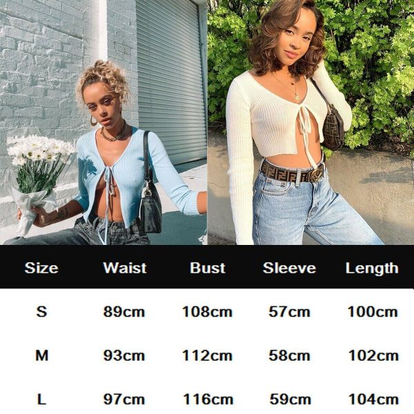 The Best Fashion Women Sexy Open Chest Bow Long Sleeve Tops Crop Tees Exposed Navel Slim Hot Summer Beach Holiday Unique Shirts Online - Takalr