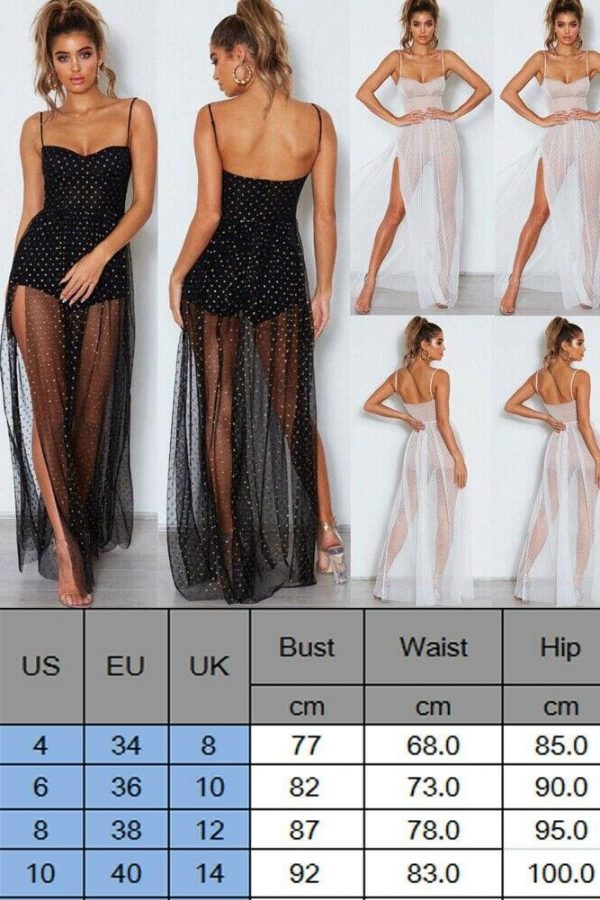 The Best Fashion Women Sexy Polka Dots Slit Ladies See-Through Long Dress 2019 Summer Party Beach Dress Sundress Online - Takalr