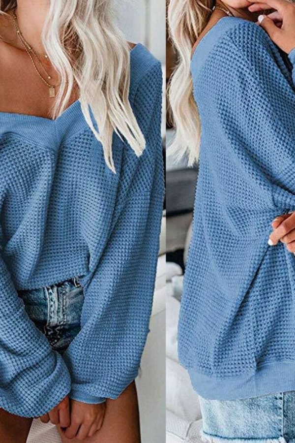 The Best Fashion Women Sexy Wrap V Neck Long Sleeve Knitted Sweater Knitwear Ladies Loose Jumper Outwear Tops Pullover Streetwear Online - Takalr