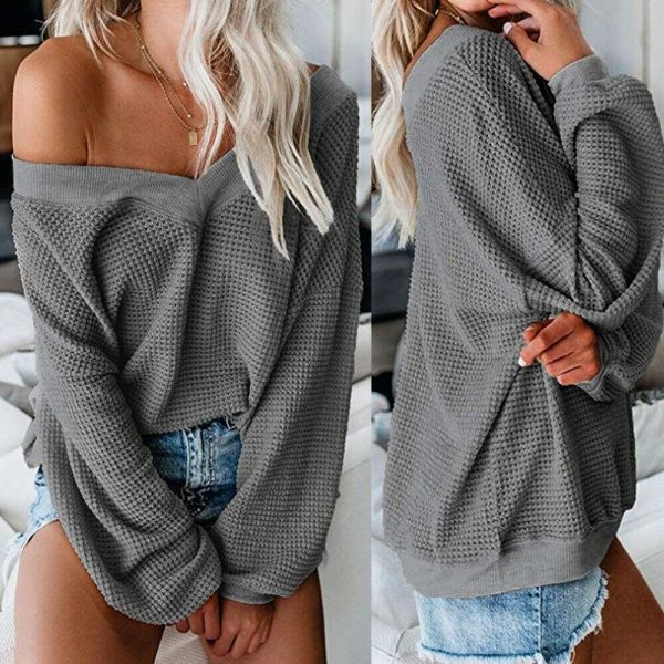 The Best Fashion Women Sexy Wrap V Neck Long Sleeve Knitted Sweater Knitwear Ladies Loose Jumper Outwear Tops Pullover Streetwear Online - Takalr