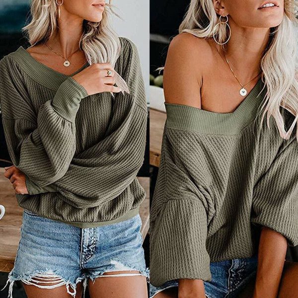 The Best Fashion Women Sexy Wrap V Neck Long Sleeve Knitted Sweater Knitwear Ladies Loose Jumper Outwear Tops Pullover Streetwear Online - Takalr