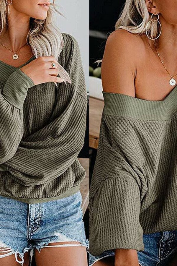 The Best Fashion Women Sexy Wrap V Neck Long Sleeve Knitted Sweater Knitwear Ladies Loose Jumper Outwear Tops Pullover Streetwear Online - Takalr