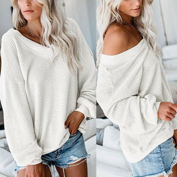 The Best Fashion Women Sexy Wrap V Neck Long Sleeve Knitted Sweater Knitwear Ladies Loose Jumper Outwear Tops Pullover Streetwear Online - Takalr