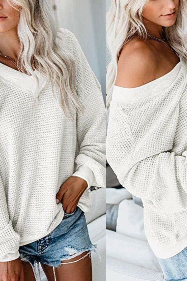 The Best Fashion Women Sexy Wrap V Neck Long Sleeve Knitted Sweater Knitwear Ladies Loose Jumper Outwear Tops Pullover Streetwear Online - Takalr