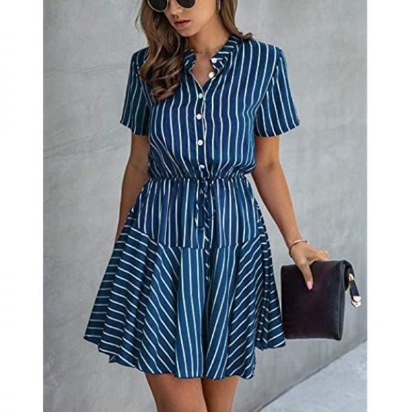 The Best Fashion Women Short Sleeve Stripe T Shirt Dress Elegant High Waist Loose Summer Dress Ladies Office Lady OL Dersses Streetwear Online - Takalr