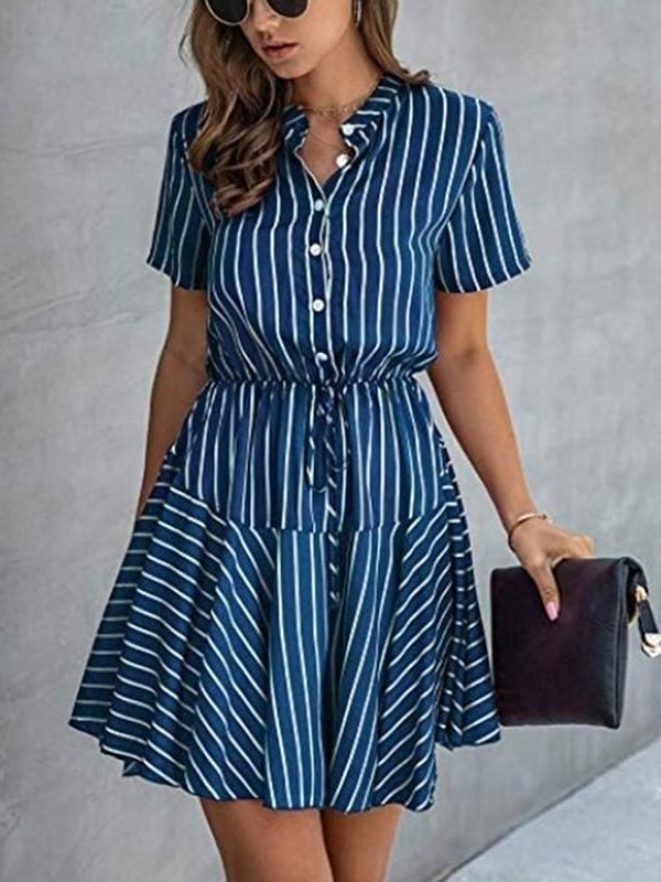 The Best Fashion Women Short Sleeve Stripe T Shirt Dress Elegant High Waist Loose Summer Dress Ladies Office Lady OL Dersses Streetwear Online - Takalr