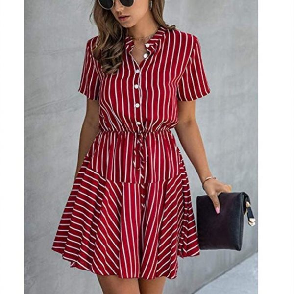 The Best Fashion Women Short Sleeve Stripe T Shirt Dress Elegant High Waist Loose Summer Dress Ladies Office Lady OL Dersses Streetwear Online - Takalr