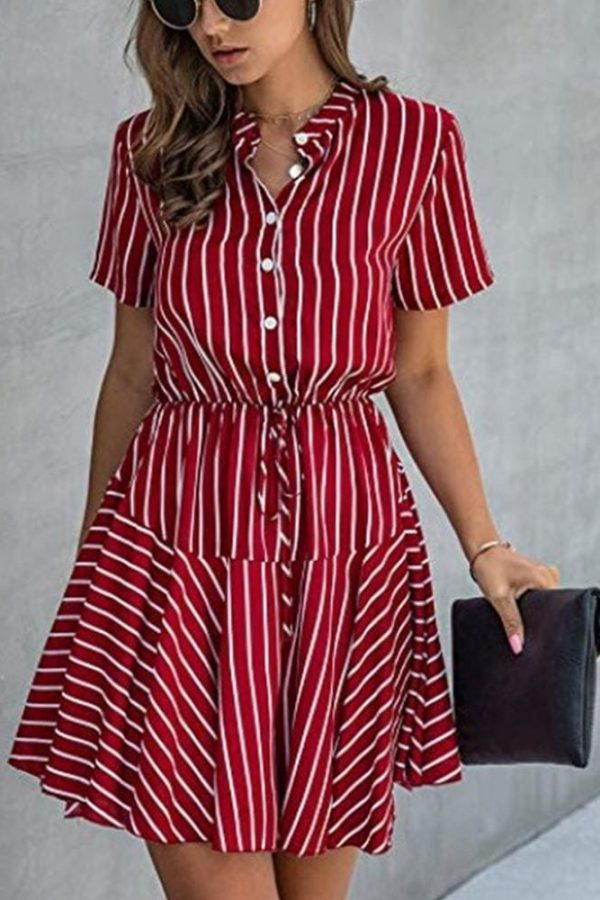 The Best Fashion Women Short Sleeve Stripe T Shirt Dress Elegant High Waist Loose Summer Dress Ladies Office Lady OL Dersses Streetwear Online - Takalr