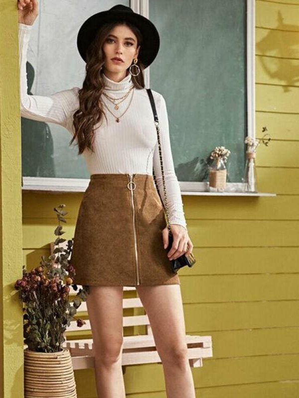 The Best Fashion Women Skirt Sexy Seamless Stretch Tight Sexy Bodycon Mini Skirt Front Zipper Elastic High Waist Short Pencil Skirt Online - Takalr