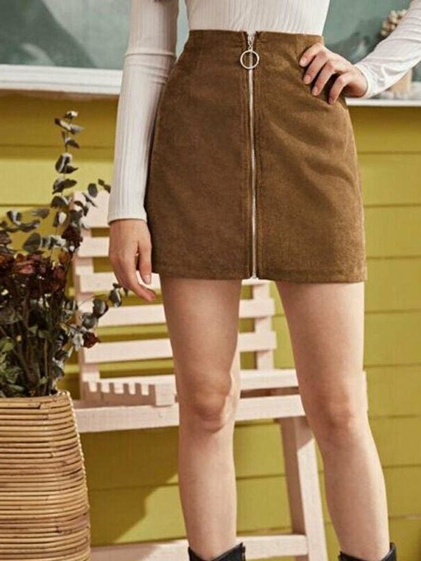 The Best Fashion Women Skirt Sexy Seamless Stretch Tight Sexy Bodycon Mini Skirt Front Zipper Elastic High Waist Short Pencil Skirt Online - Takalr