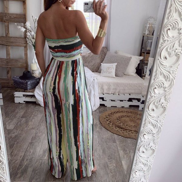 The Best Fashion Women Sleeveless Loose Wide Leg Jumpsuit Overalls Summer Holiday Stripes Bandeau Casual Trousers Romper Online - Takalr