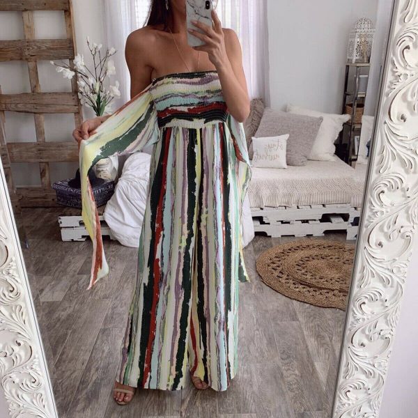 The Best Fashion Women Sleeveless Loose Wide Leg Jumpsuit Overalls Summer Holiday Stripes Bandeau Casual Trousers Romper Online - Takalr