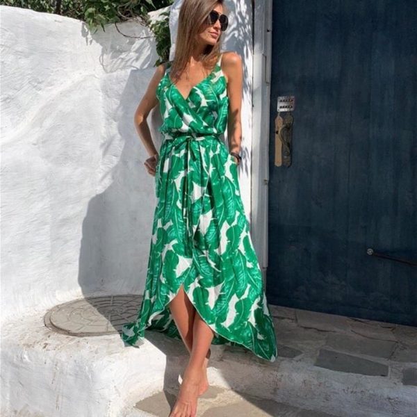 The Best Fashion Women Sleeveless Print Boho Dress Bandage V neck Beach Summer Dress Club Party Sexy Long Maxi Dresses Online - Takalr