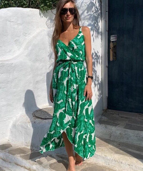 The Best Fashion Women Sleeveless Print Boho Dress Bandage V neck Beach Summer Dress Club Party Sexy Long Maxi Dresses Online - Takalr