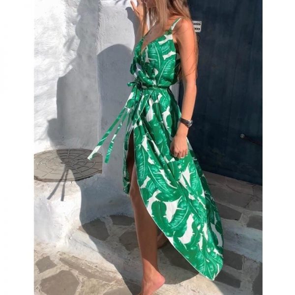 The Best Fashion Women Sleeveless Print Boho Dress Bandage V neck Beach Summer Dress Club Party Sexy Long Maxi Dresses Online - Takalr