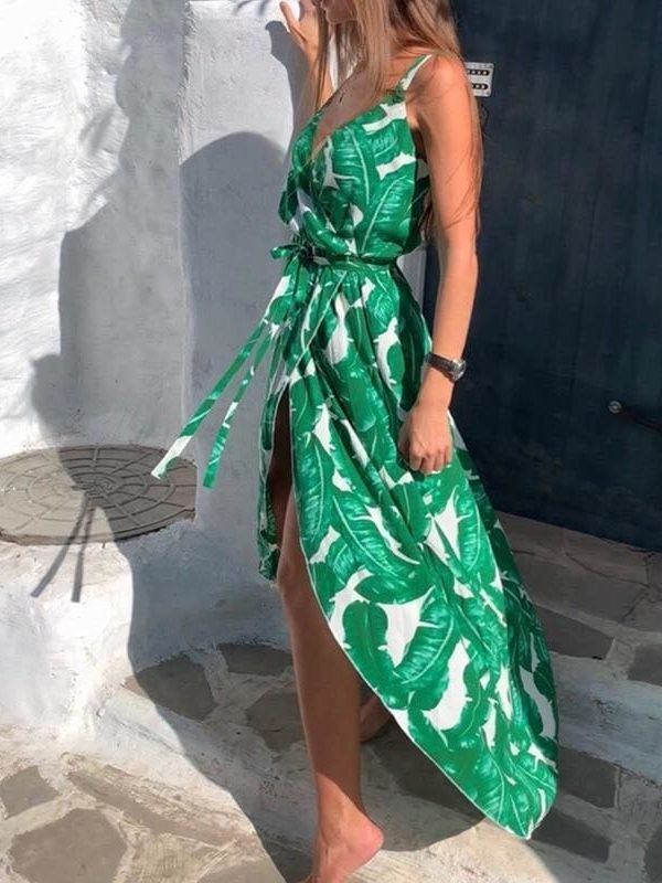 The Best Fashion Women Sleeveless Print Boho Dress Bandage V neck Beach Summer Dress Club Party Sexy Long Maxi Dresses Online - Takalr