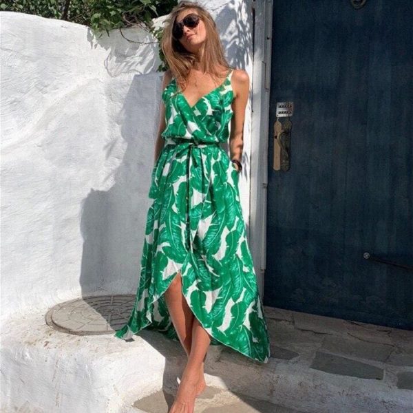 The Best Fashion Women Sleeveless Print Boho Dress Bandage V neck Beach Summer Dress Club Party Sexy Long Maxi Dresses Online - Takalr