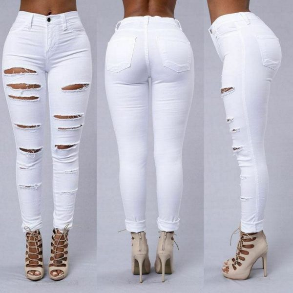 The Best Fashion Women Stretch Elastic High Waist Pants Women Casual Slim Distressed Ripped Skinny Leg Jeans Long Trouser Online - Takalr