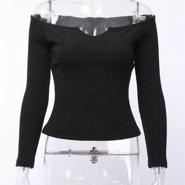 The Best Fashion Women Summer Autumn Casual Tops Vest Off Shoulder Long Sleeve T-Shirt Simple Skinny Slim Fit Sexy Tees Online - Takalr