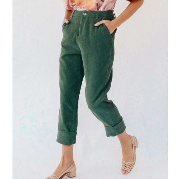 The Best Fashion Women Summer Autumn Pencil Stretch Casual Corduroy Skinny Pants High Waist Slim Holiday Trousers Online - Takalr