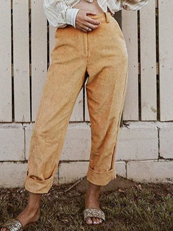 The Best Fashion Women Summer Autumn Pencil Stretch Casual Corduroy Skinny Pants High Waist Slim Holiday Trousers Online - Takalr