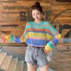 The Best Fashion Women Summer Autumn Top Long Sleeve Loose Rainbow Stripe Sweater Elegant Ladies Casual Pullover Streetwear Online - Takalr