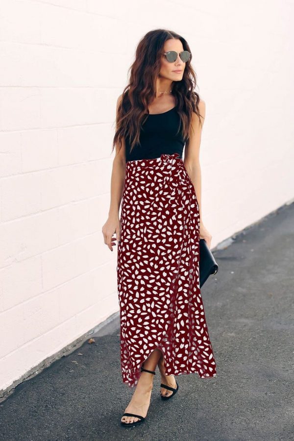 The Best Fashion Women Summer Beachwear Floral Print Casual High Waist Wrap Long Loose Asymmetric Skirt Online - Takalr