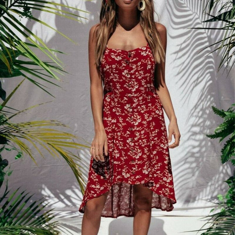 The Best Fashion Women Summer Boho Floral Loose Sweet Sexy Dress Sleeveless Backless Soft Party Beach Dresses Sundress Online - Takalr