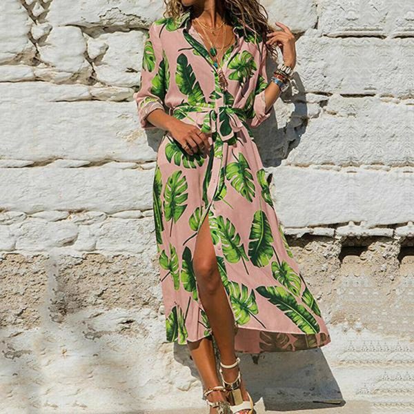 The Best Fashion Women Summer Boho Floral Slit Long Maxi Dress Holiday Party Ladies Casual Beach Loose Dresses Sundress Online - Takalr